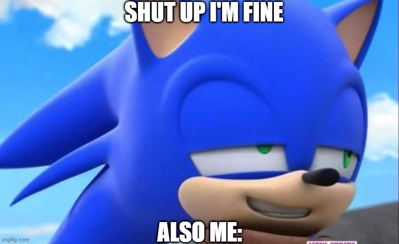 100% | SHUT UP I'M FINE; ALSO ME: | image tagged in sonic meme | made w/ Imgflip meme maker