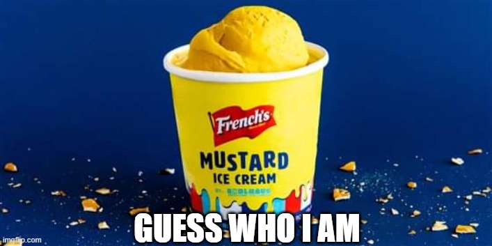 Mustard ice cream | GUESS WHO I AM | image tagged in mustard ice cream | made w/ Imgflip meme maker