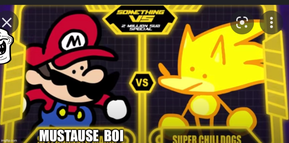 Something vs. |  MUSTAUSE  BOI | image tagged in sonic,mario,fight | made w/ Imgflip meme maker