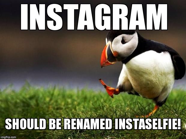 Instaselfie! | INSTAGRAM  SHOULD BE RENAMED INSTASELFIE! | image tagged in memes,unpopular opinion puffin,instagram | made w/ Imgflip meme maker