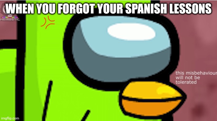 Oh no! | WHEN YOU FORGOT YOUR SPANISH LESSONS | image tagged in duolingoposter is angery,memes | made w/ Imgflip meme maker