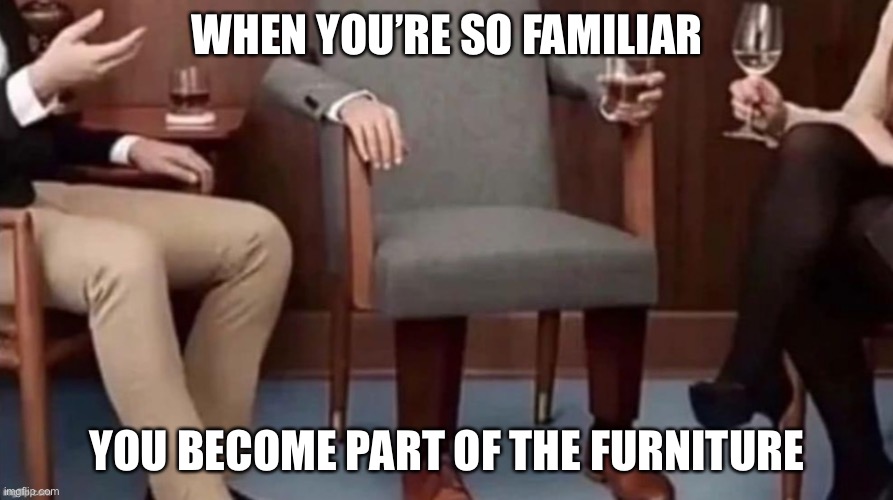 Part of the furniture | WHEN YOU’RE SO FAMILIAR; YOU BECOME PART OF THE FURNITURE | image tagged in familiar,furniture | made w/ Imgflip meme maker