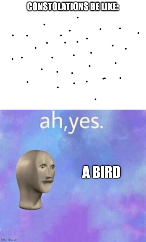 Ah yes | CONSTOLATIONS BE LIKE:; A BIRD | image tagged in blank white template,ah yes | made w/ Imgflip meme maker