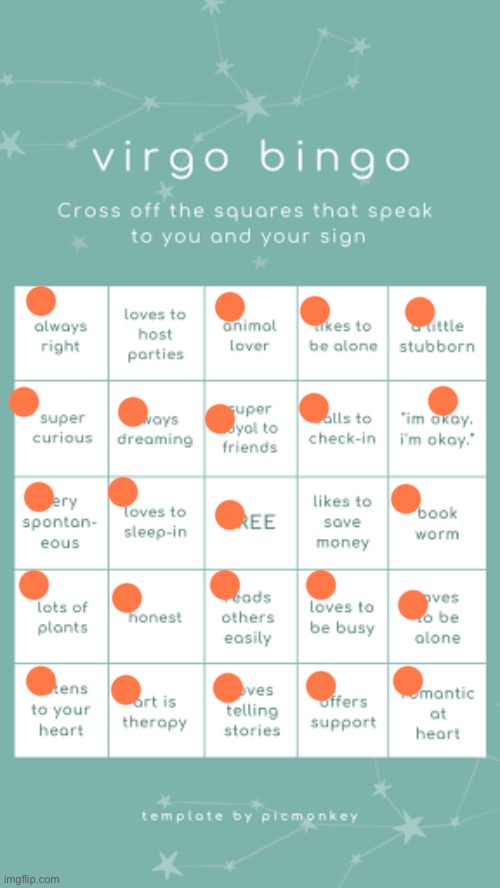 Only didn’t fill out 2 squares XD | image tagged in virgo bingo | made w/ Imgflip meme maker
