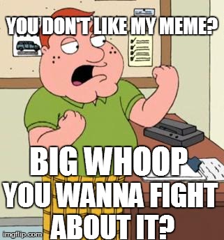 YOU DON'T LIKE MY MEME? YOU WANNA FIGHT ABOUT IT? BIG WHOOP | image tagged in big whoop paddy | made w/ Imgflip meme maker