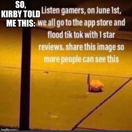 Kirby said | SO, KIRBY TOLD ME THIS: | image tagged in flood tiktok on june 1st | made w/ Imgflip meme maker