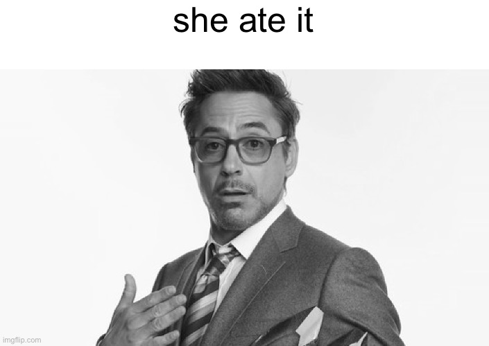 Robert Downey Jr's Comments | she ate it | image tagged in robert downey jr's comments | made w/ Imgflip meme maker