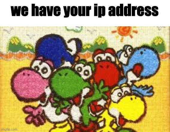 a very funny meme |  we have your ip address | image tagged in yoshi,meme,ip address | made w/ Imgflip meme maker
