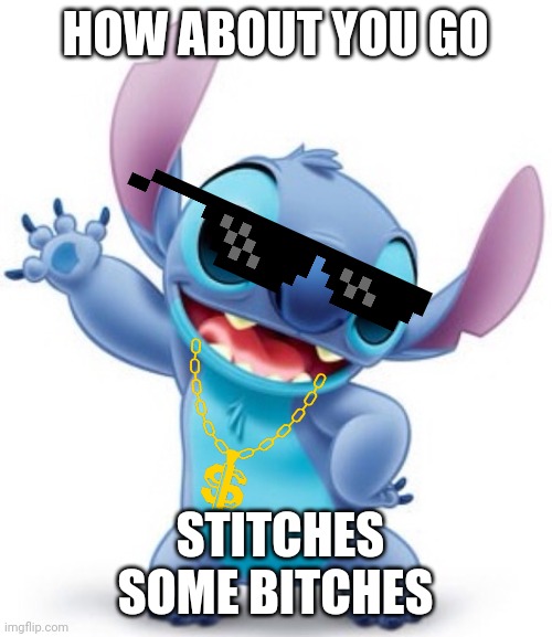 Use this in case |  HOW ABOUT YOU GO; STITCHES SOME BITCHES | image tagged in stich,bitches,haha,single | made w/ Imgflip meme maker