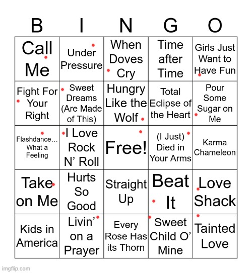 80's songs bingo repost if u want 2 | made w/ Imgflip meme maker