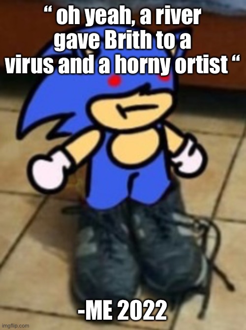 Drippin sunk | “ oh yeah, a river gave Brith to a virus and a horny ortist “; -ME 2022 | image tagged in drippin sunk | made w/ Imgflip meme maker