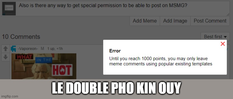 Dammed 1000 pts rule I need to get good | LE DOUBLE PHO KIN OUY | image tagged in dammit jim,no bitches,no friends,can't have jackshit in detroit | made w/ Imgflip meme maker
