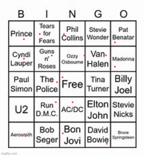 80's music singer bingo (wish billy idiol was on this one) | made w/ Imgflip meme maker