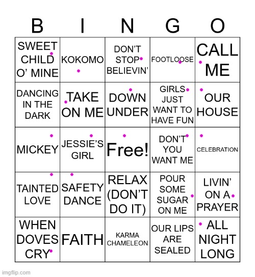 80's music bingo pt.2 | made w/ Imgflip meme maker