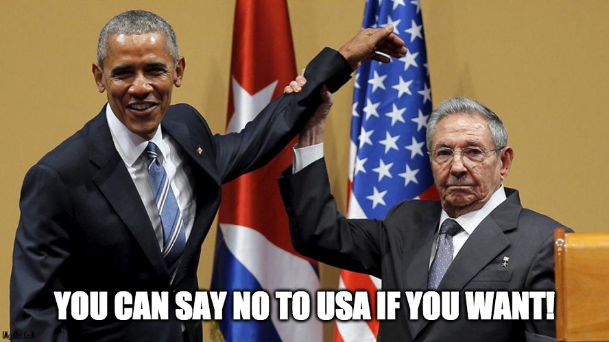 say no to usa | YOU CAN SAY NO TO USA IF YOU WANT! | image tagged in obama,hand over the shoulder,no submission | made w/ Imgflip meme maker