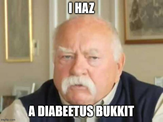 Wilford Brimley | I HAZ; A DIABEETUS BUKKIT | image tagged in wilford brimley | made w/ Imgflip meme maker