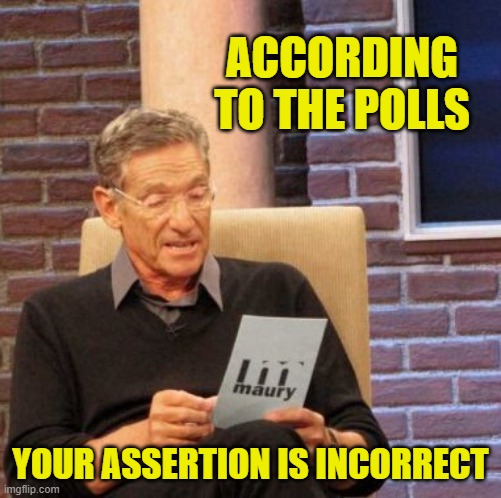 Maury Lie Detector Meme | ACCORDING TO THE POLLS YOUR ASSERTION IS INCORRECT | image tagged in memes,maury lie detector | made w/ Imgflip meme maker