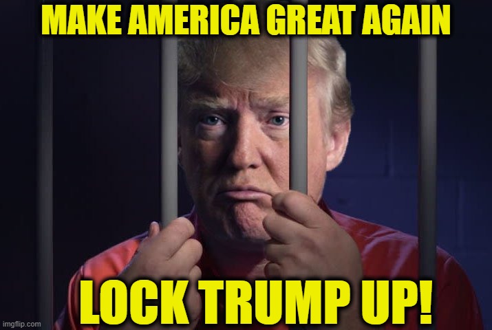 TRUMP IN PRISON | MAKE AMERICA GREAT AGAIN; LOCK TRUMP UP! | image tagged in trump in prison | made w/ Imgflip meme maker