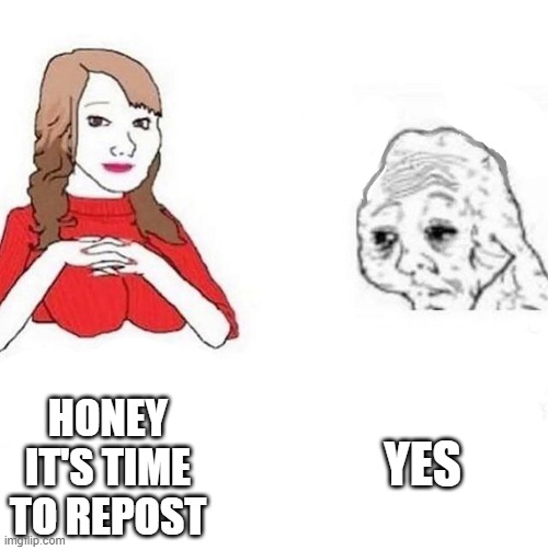 HONEY IT'S TIME TO REPOST YES | image tagged in honey it's time to x | made w/ Imgflip meme maker