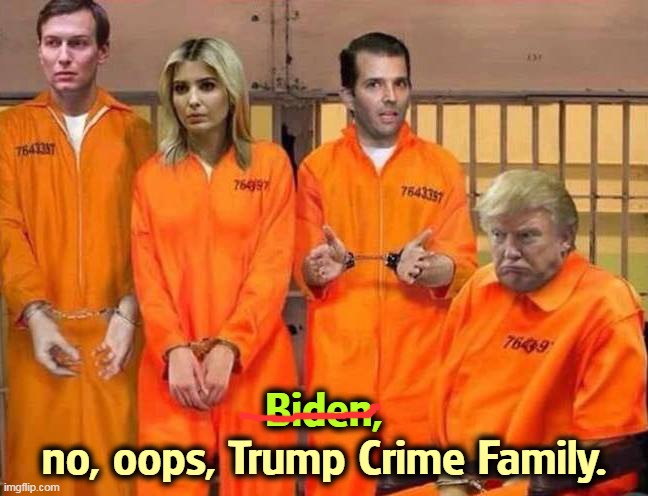 There is no Biden Crime Family. That's the usual weak, meaningless right wingnut word reversal. | no, oops, Trump Crime Family. Biden, | image tagged in biden no oops trump crime family orange jail prison,trump,criminals,jail,prison,lock him up | made w/ Imgflip meme maker