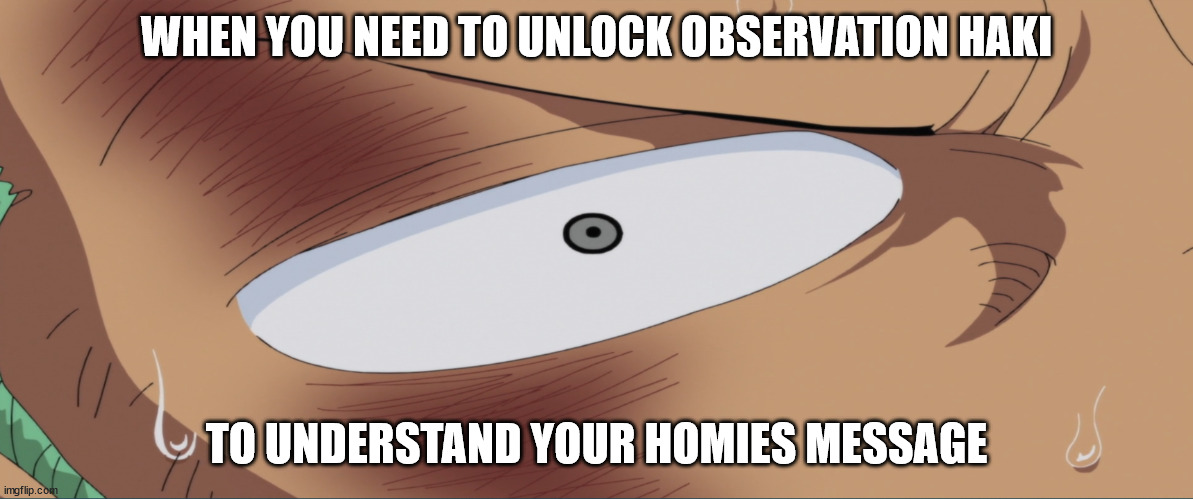 When you need to unlock observation haki | WHEN YOU NEED TO UNLOCK OBSERVATION HAKI; TO UNDERSTAND YOUR HOMIES MESSAGE | image tagged in memes | made w/ Imgflip meme maker