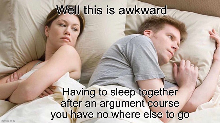 I Bet He's Thinking About Other Women | Well this is awkward; Having to sleep together after an argument course you have no where else to go | image tagged in memes,i bet he's thinking about other women | made w/ Imgflip meme maker