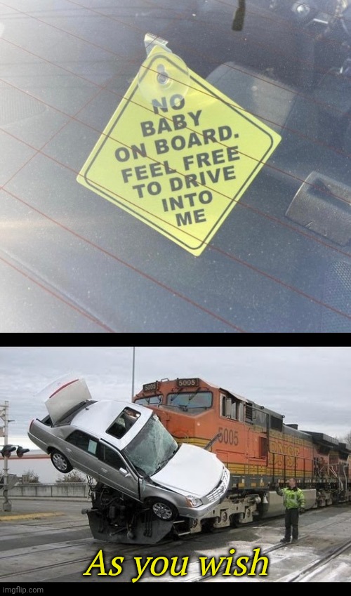  As you wish | image tagged in car crash | made w/ Imgflip meme maker