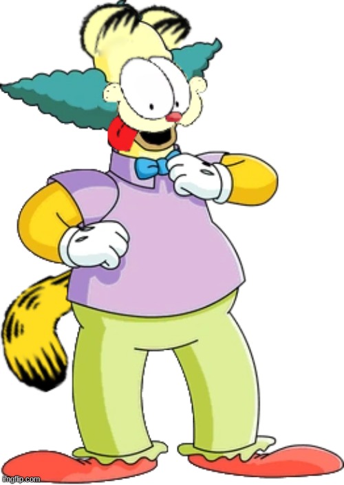 i made a thing, plz dont kill me | image tagged in garfield krusty | made w/ Imgflip meme maker