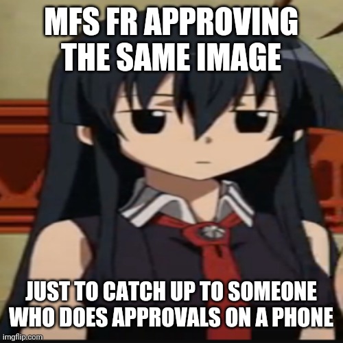 Lmao | MFS FR APPROVING THE SAME IMAGE; JUST TO CATCH UP TO SOMEONE WHO DOES APPROVALS ON A PHONE | image tagged in e | made w/ Imgflip meme maker