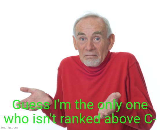 Guess I'll die  | Guess I'm the only one who isn't ranked above C- | image tagged in guess i'll die | made w/ Imgflip meme maker