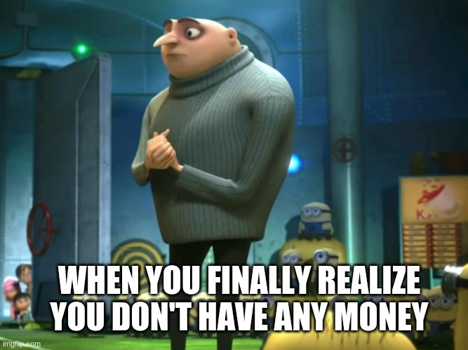 In terms of money, we have no money | WHEN YOU FINALLY REALIZE YOU DON'T HAVE ANY MONEY | image tagged in in terms of money we have no money | made w/ Imgflip meme maker