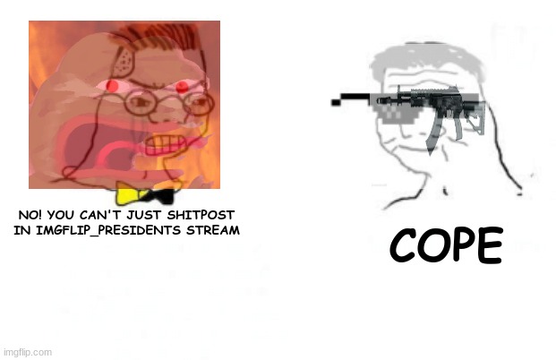 Cope | COPE; NO! YOU CAN'T JUST SHITPOST IN IMGFLIP_PRESIDENTS STREAM | image tagged in no you can't just | made w/ Imgflip meme maker