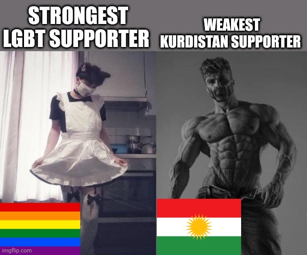 Strongest Fan VS Weakest Fan | STRONGEST LGBT SUPPORTER; WEAKEST KURDISTAN SUPPORTER | image tagged in strongest fan vs weakest fan | made w/ Imgflip meme maker