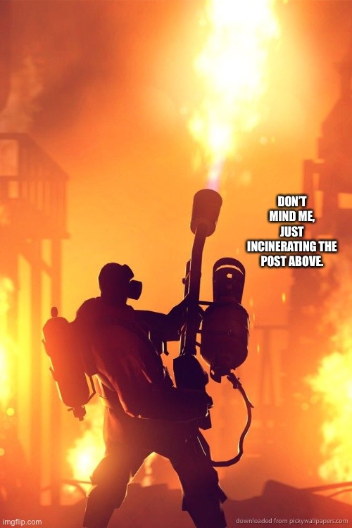 DON’T MIND ME, JUST INCINERATING THE POST ABOVE. | made w/ Imgflip meme maker