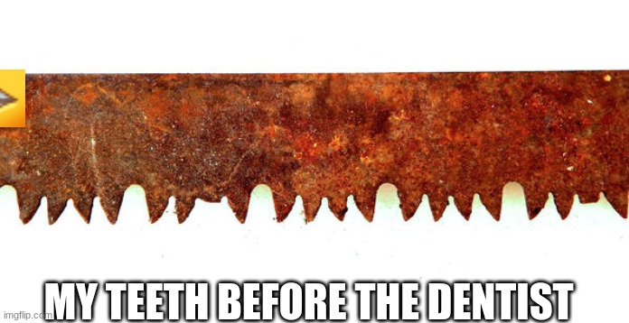 Teeth before the  dentist | MY TEETH BEFORE THE DENTIST | image tagged in rusty teeth | made w/ Imgflip meme maker