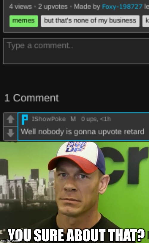 YOU SURE ABOUT THAT? | image tagged in john cena - are you sure about that | made w/ Imgflip meme maker