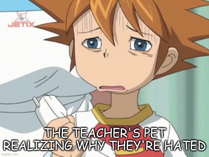 Yes i am a sonic fan | THE TEACHER'S PET REALIZING WHY THEY'RE HATED | image tagged in chris is displeased - sonic x | made w/ Imgflip meme maker