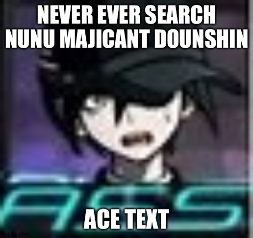 Shuichi Ass | NEVER EVER SEARCH NUNU MAJICANT DOUNSHIN; ACE TEXT | image tagged in shuichi ass | made w/ Imgflip meme maker