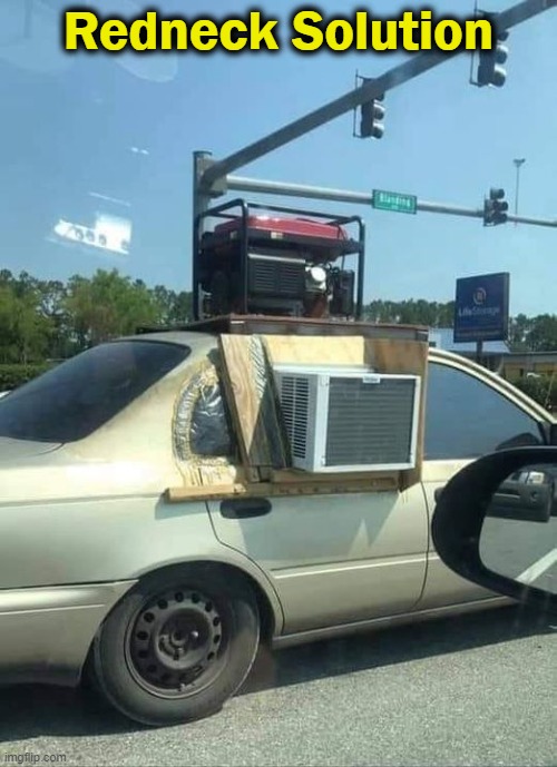 Innovative Air Conditioning Fix Saves $$$ | Redneck Solution | image tagged in fun,funny,air conditioner,jeff foxworthy you might be a redneck if,lol,imgflip humor | made w/ Imgflip meme maker