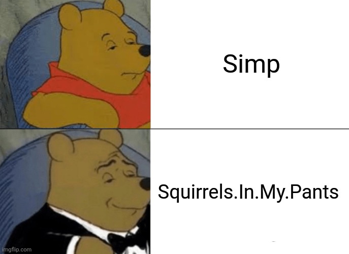 Tuxedo Winnie The Pooh |  Simp; Squirrels.In.My.Pants | image tagged in memes,tuxedo winnie the pooh | made w/ Imgflip meme maker