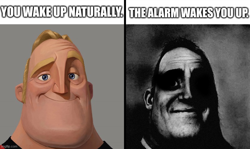 Me: | THE ALARM WAKES YOU UP. YOU WAKE UP NATURALLY. | image tagged in funny | made w/ Imgflip meme maker