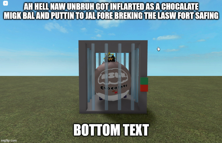 AH HELL NAW UNBRUH GOT INFLARTED AS A CHOCALATE MIGK BAL AND PUTTIN TO JAL FORE BREKING THE LASW FORT SAFING; BOTTOM TEXT | image tagged in roblox,go commit die,tds,meme,deviantart | made w/ Imgflip meme maker