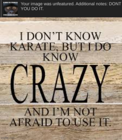 image tagged in i don't know karate but i do know crazy and i'm not afraid to | made w/ Imgflip meme maker