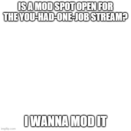 if not, that's fine! :D |  IS A MOD SPOT OPEN FOR THE YOU-HAD-ONE-JOB STREAM? I WANNA MOD IT | image tagged in memes,blank transparent square | made w/ Imgflip meme maker