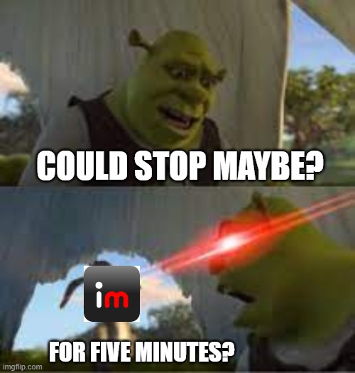Can you stop for 5 minutes!? | COULD STOP MAYBE? FOR FIVE MINUTES? | image tagged in can you stop for 5 minutes | made w/ Imgflip meme maker