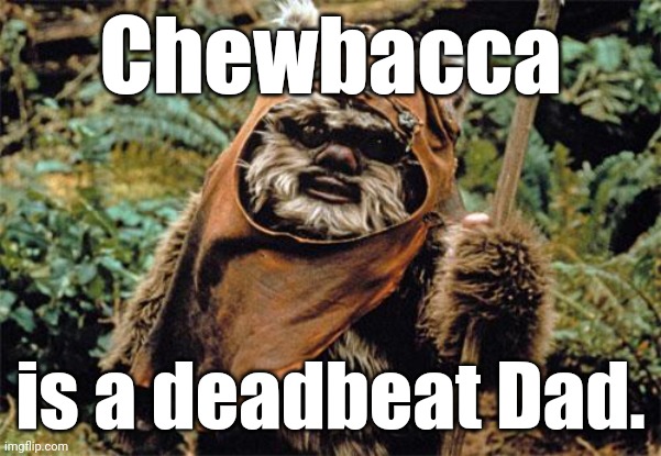 Ewok | Chewbacca; is a deadbeat Dad. | image tagged in ewok | made w/ Imgflip meme maker