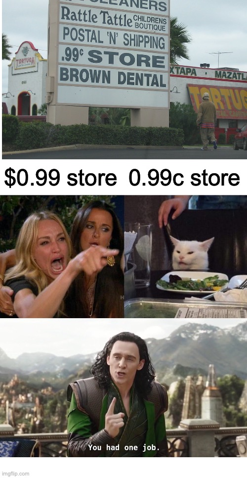 Less than a penny store when you actually get stuff for 1 dollar, what a rip off! | $0.99 store; 0.99c store | image tagged in woman yelling at cat,rip off,less than a penny,penny,you had one job just the one,shopping | made w/ Imgflip meme maker