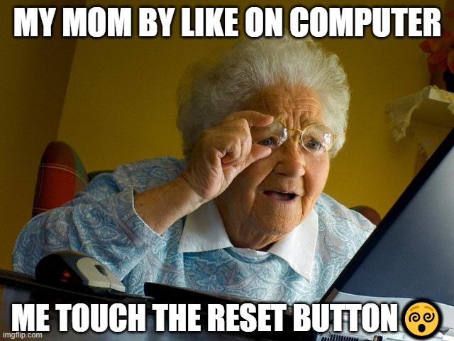 funny mom meme |  MY MOM BY LIKE ON COMPUTER; ME TOUCH THE RESET BUTTON😵 | image tagged in memes,grandma finds the internet | made w/ Imgflip meme maker