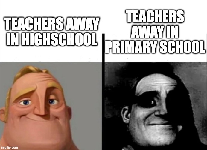 Teacher's Copy | TEACHERS AWAY IN PRIMARY SCHOOL; TEACHERS AWAY IN HIGHSCHOOL | image tagged in teacher's copy | made w/ Imgflip meme maker