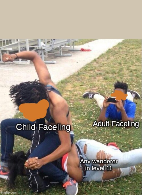 Guy recording a fight | Adult Faceling Child Faceling Any wanderer in level 11 | image tagged in guy recording a fight | made w/ Imgflip meme maker